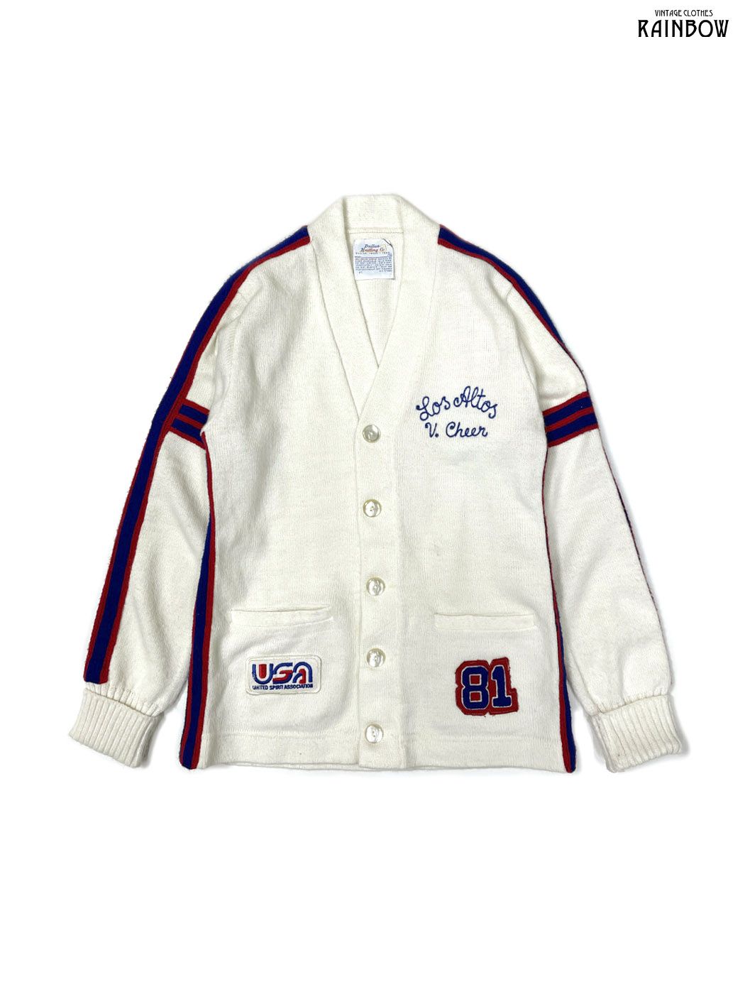 古着 Dallas Knitting Co 刺繍 ワッペン 前開き 無地 長袖 ニット カーディガン 白 生成り ttu 2511115