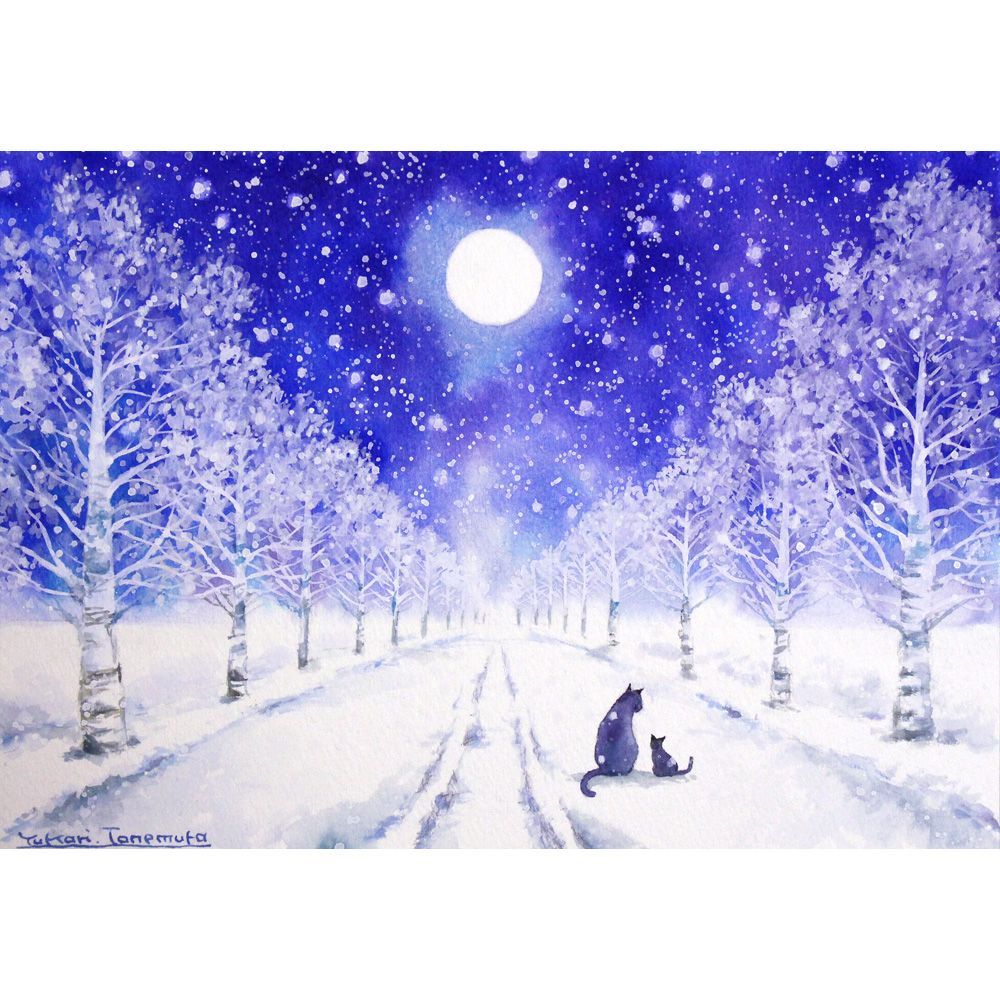 原画）月光の並木道【SMサイズ／水彩画／#2926】 - メルカリ