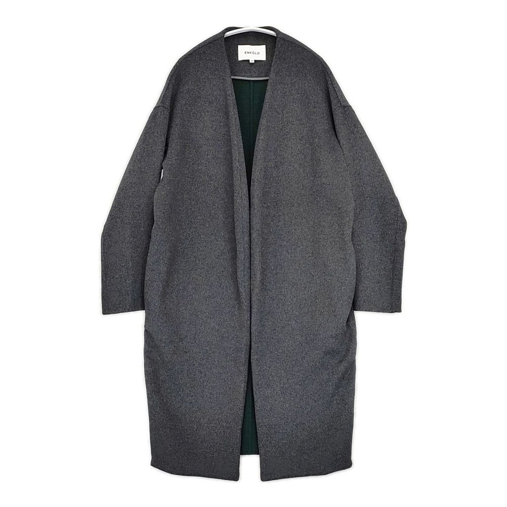 未使用級✨エンフォルド ノーカラーコート ダブルフェイス ロング グレー 36 ENFOLD - ENFOLD エンフォルド ノーカラー コート 36 新品 定価販売