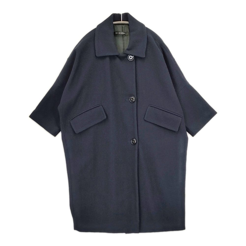 SI HIRAI CHW 2630 コクーンコート サイズ38 ウールアルパカ混 日本製 ヘリンボーン コート ネイビー レディース スーヒライ 5 1219 A△