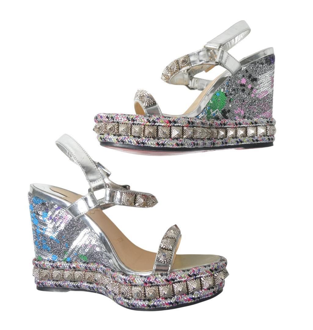 クリスチャンルブタン　ピラクルー　ウェッジソール　スタッズ　ラメ　シルバー　35 Christian Louboutin クリスチャンルブタン サイズ35 約22