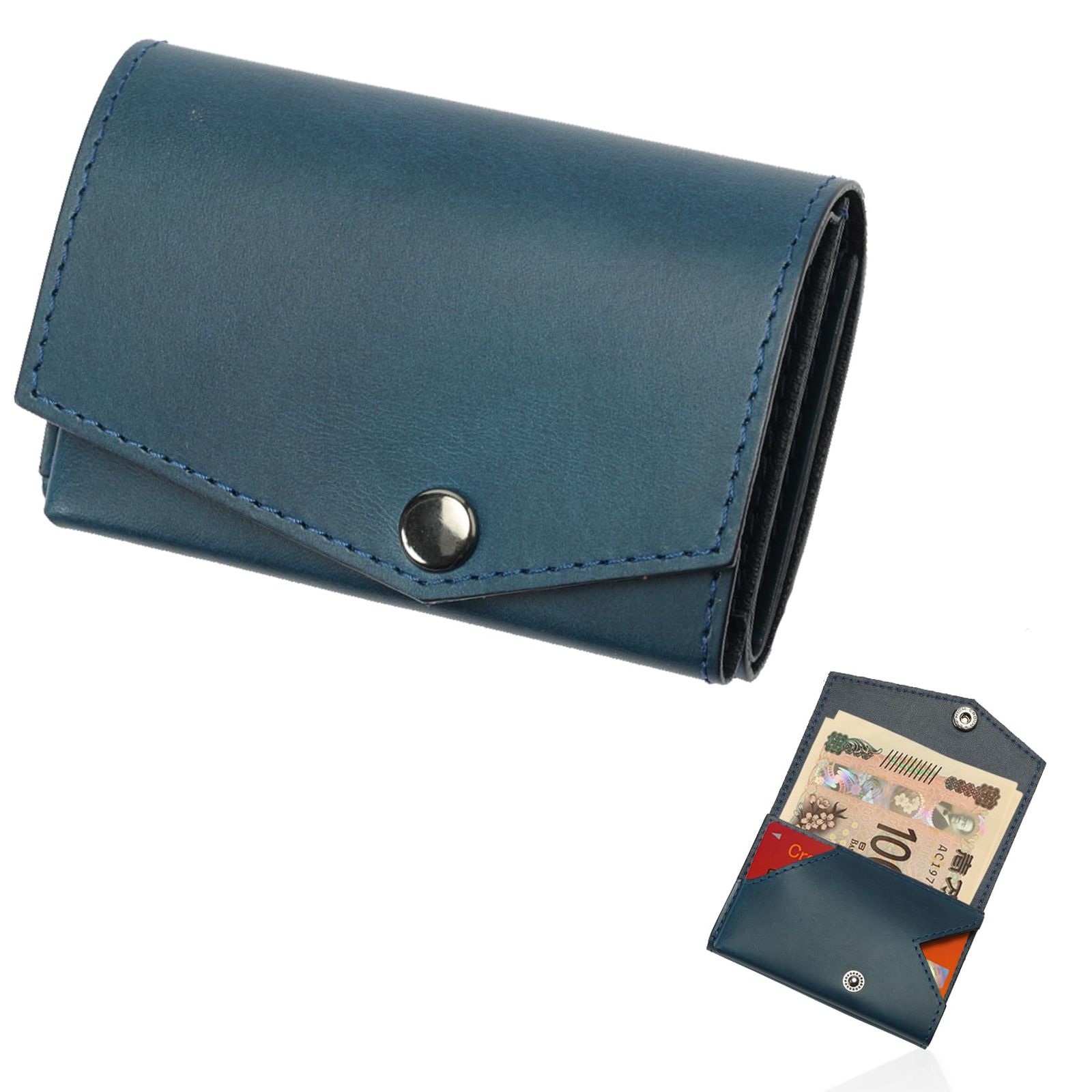 アブラサス 小さい財布 ブッテーロレザーエディション メンズ 財布 日本製 ブルー