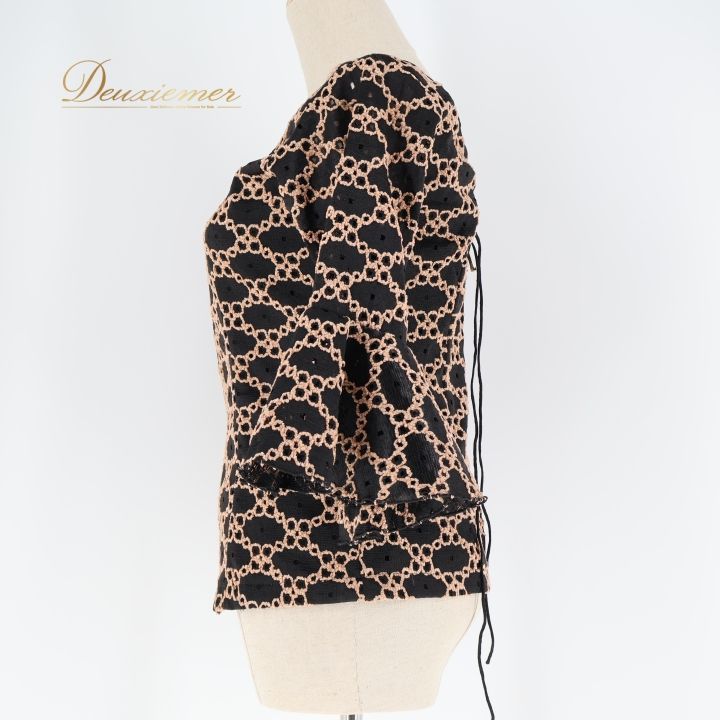 フラメンコ 衣装 トップス ブラウス 黒 茶家尾 ゴールド レース DOCE