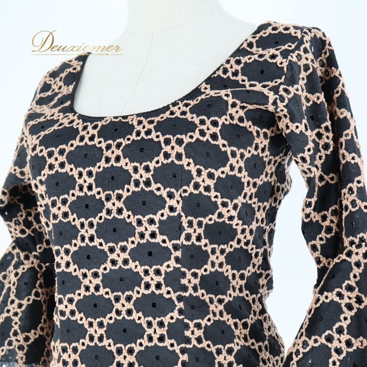 フラメンコ 衣装 トップス ブラウス 黒 茶家尾 ゴールド レース DOCE