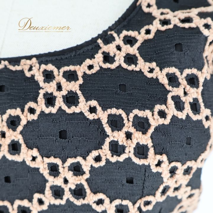 フラメンコ 衣装 トップス ブラウス 黒 茶家尾 ゴールド レース DOCE