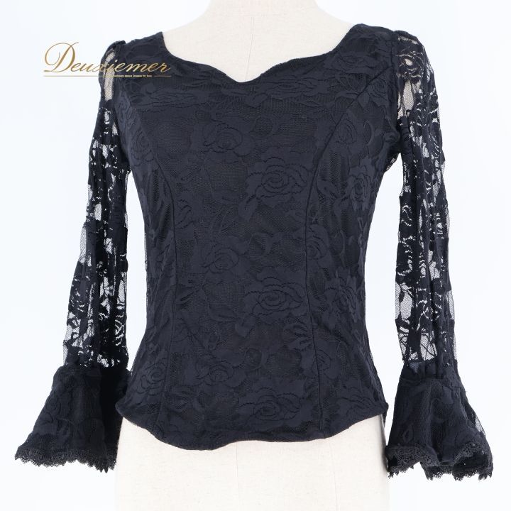 フラメンコ 衣装 トップス ブラウス 黒 レース 透け感 軽い ダンス