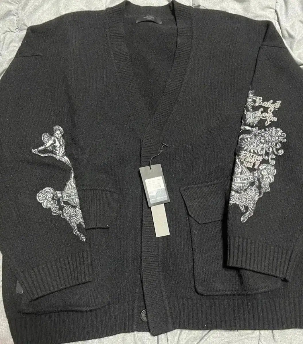 SONGZIO HOMME ソンジオ オム ブラック 刺繍 カーディガン 50