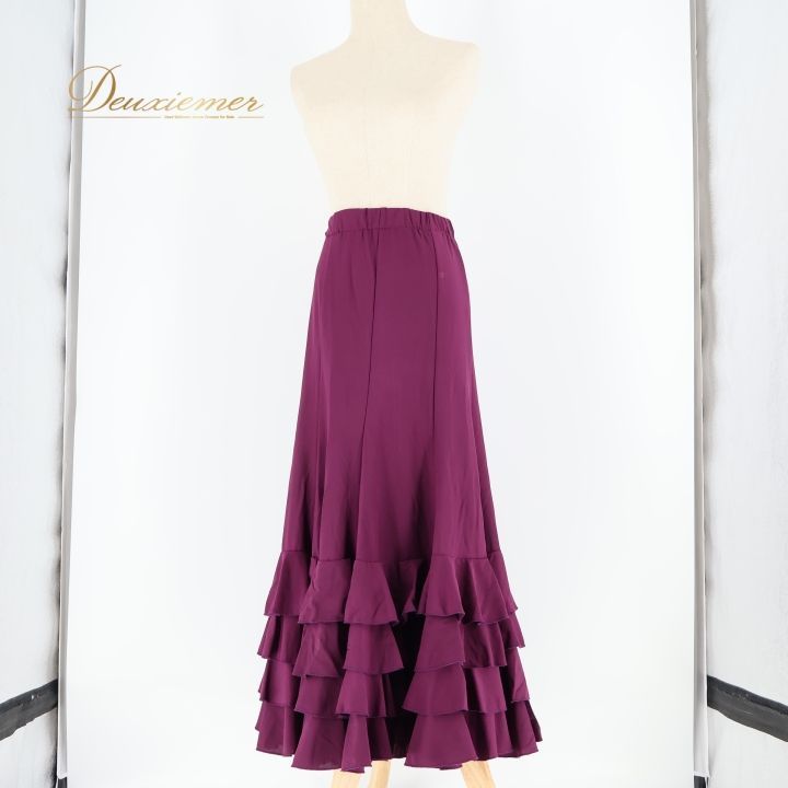 フラメンコ 衣装 ファルダ スカート 紫 無地 ボランテ フリル 伸縮
