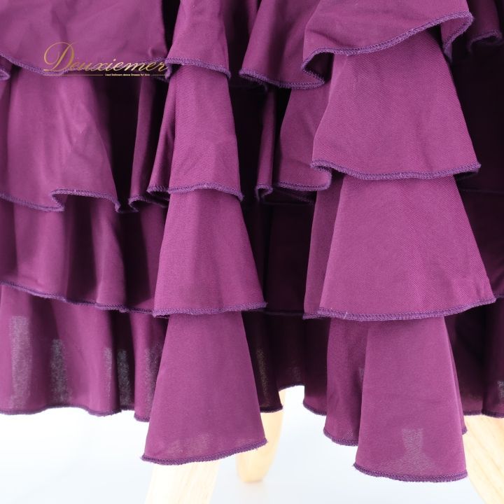 フラメンコ 衣装 ファルダ スカート 紫 無地 ボランテ フリル 伸縮