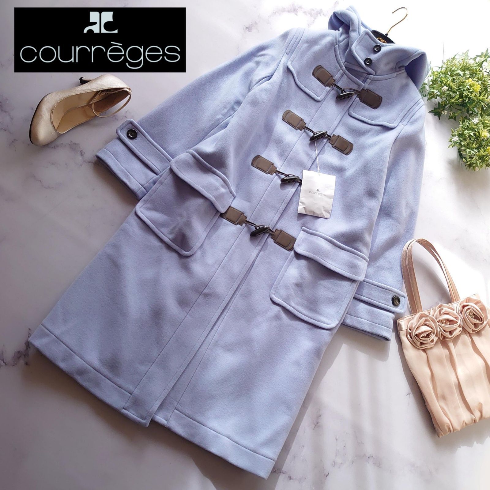 タグ付 クレージュ ダッフルコート ロング 水色 アイスブルー ウール 38 M