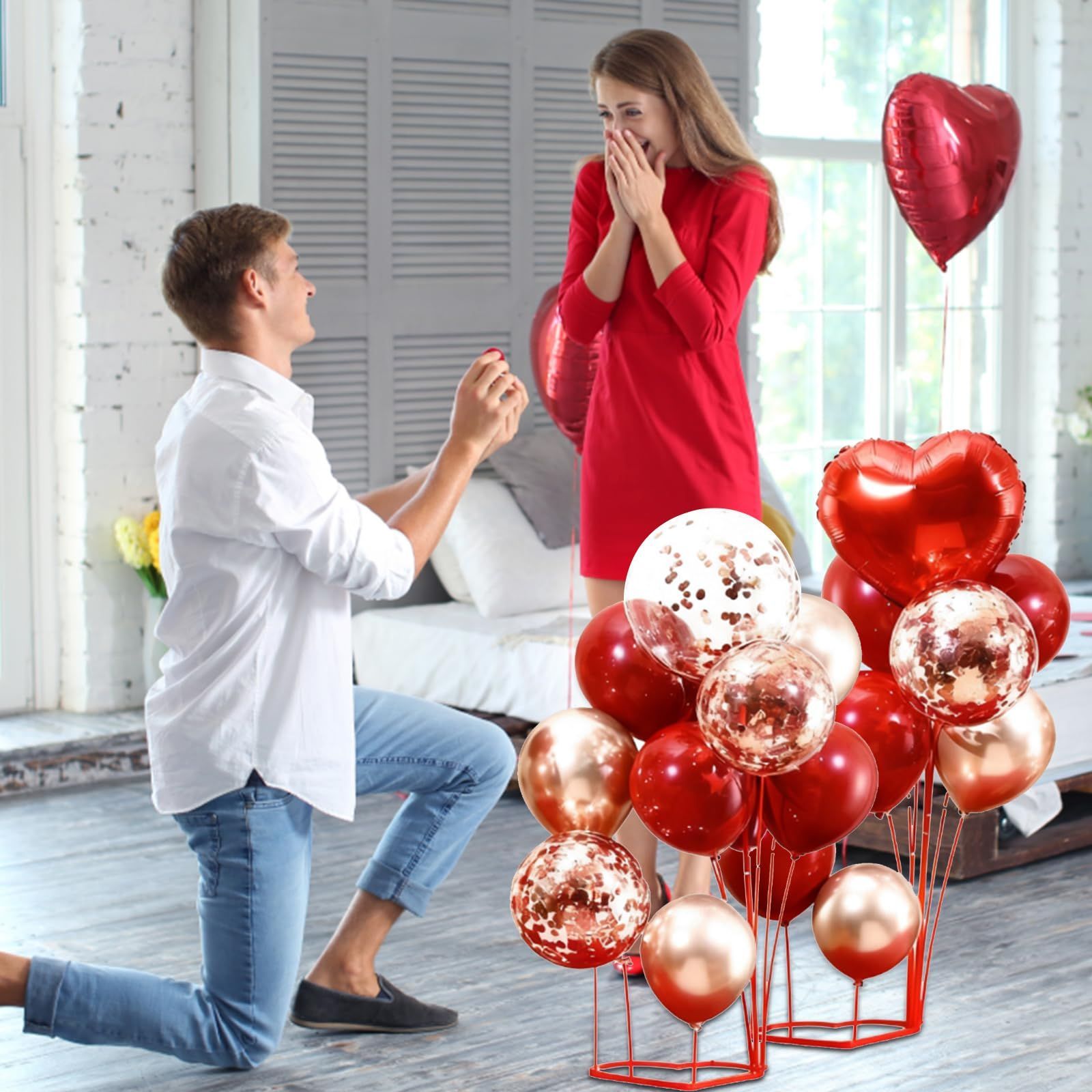 まもなく終了 結婚式 告白 プロポーズ 披露宴 バレンタインデー パーティー アルミバルーン ハート型 飾り付け 紙吹雪風船 店舗装飾 入り バルーン スタンド付き バレンタイン飾り くじ引き パーティーテーマ装飾
