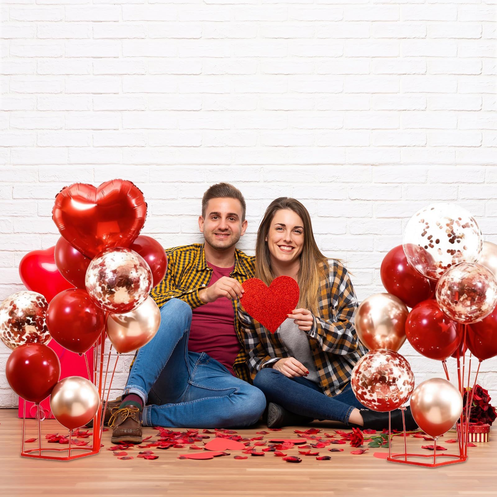 まもなく終了 結婚式 告白 プロポーズ 披露宴 バレンタインデー パーティー アルミバルーン ハート型 飾り付け 紙吹雪風船 店舗装飾 入り バルーン スタンド付き バレンタイン飾り