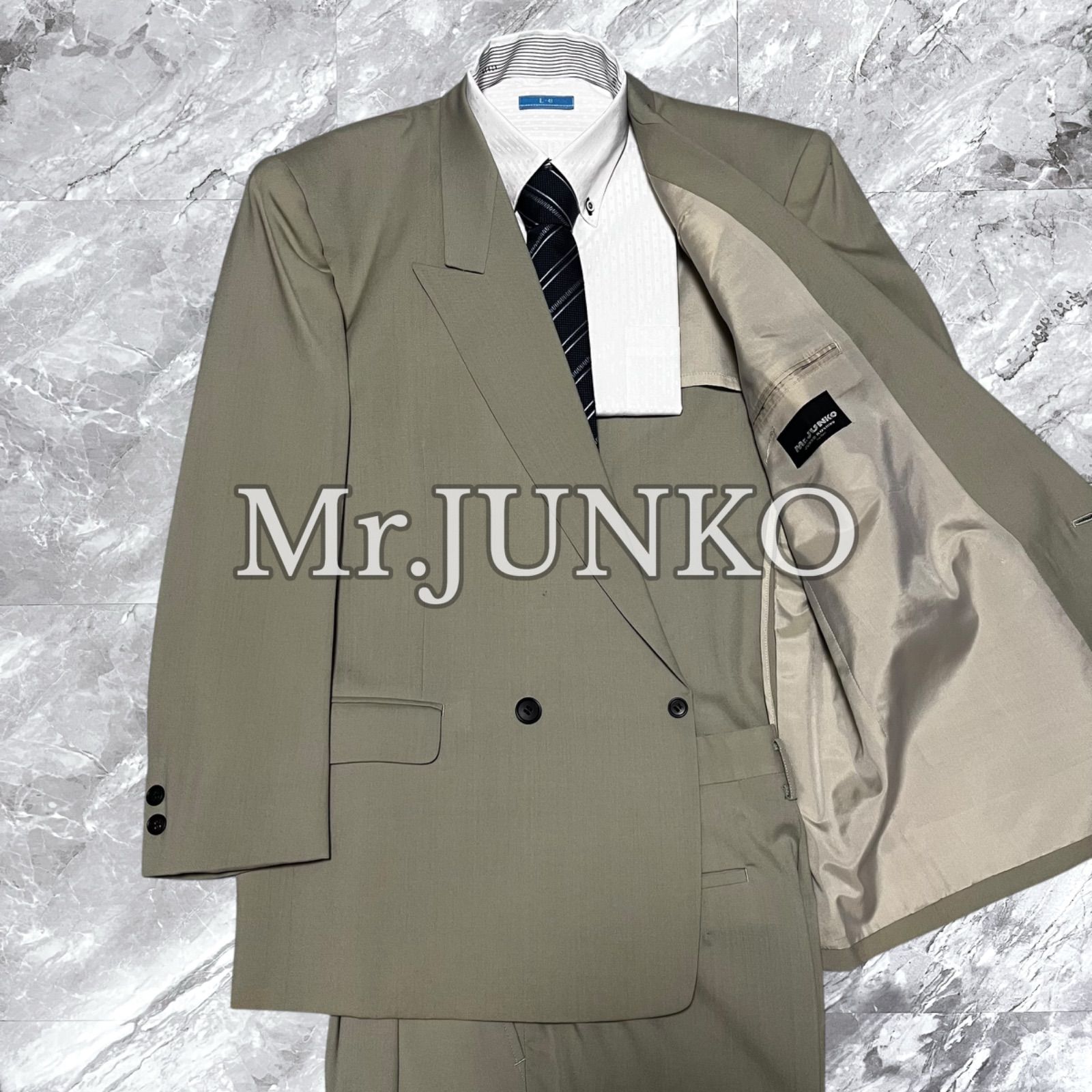 Mr JUNKO ミスタージュンコ KOSHINO ジュンココシノ セットアップ スーツ 上下セット ダブルブレスト ウール グリーン系 緑色系 サイズM