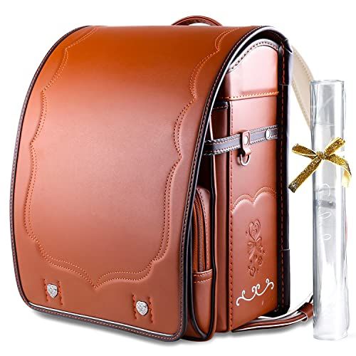 ランドセル 女の子 小学生通学鞄 A 4フラットファイル対応 合皮 大容量 撥水加工 パール生地 刺繍 ワンタッチロック 透明ランドセルカバー付 6 Camel 51610 aec