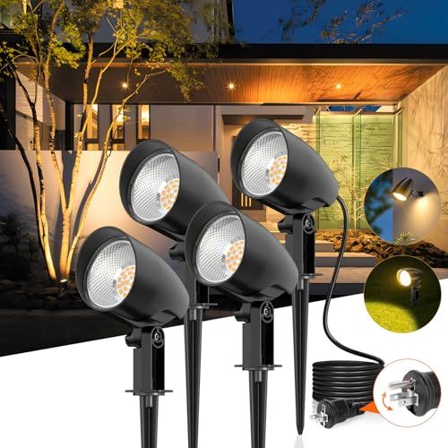 全アルミ製 20 W LEDスポットライト MEIKEE 2000 lm ガーデンライト コンセント式 電球色 IP 66防水 2 P 3 Pプラグ切替 1 5 m電源コード 2年保証 way取り付け 回転 ５万時間の寿命 配線不要 庭園 01 ed 5108