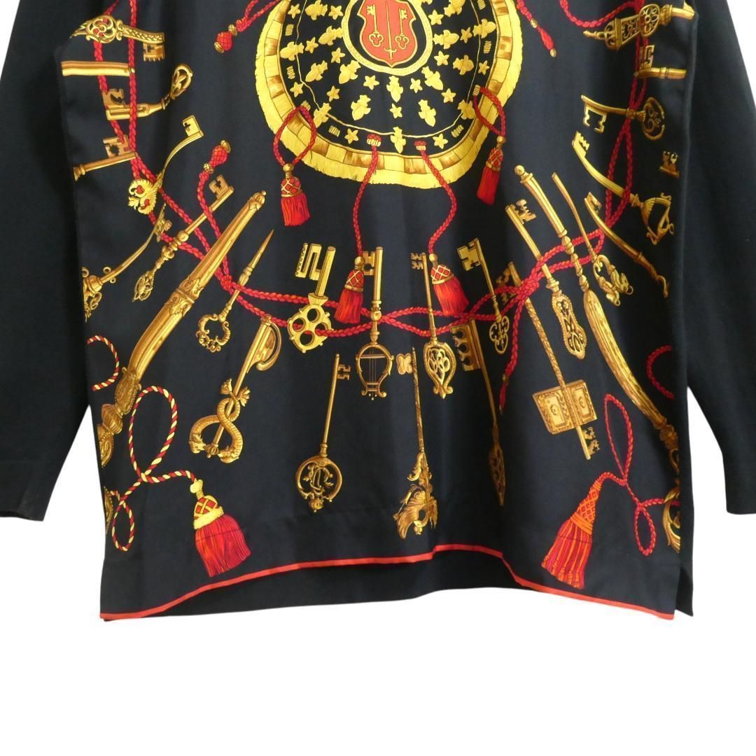 良品 エルメス 切替ポロシャツ 総柄 シルクカシミヤ 半袖 M レディース HERMES】エルメス『シルク切替 ニット長袖ポロシャツ chapeau 脱帽