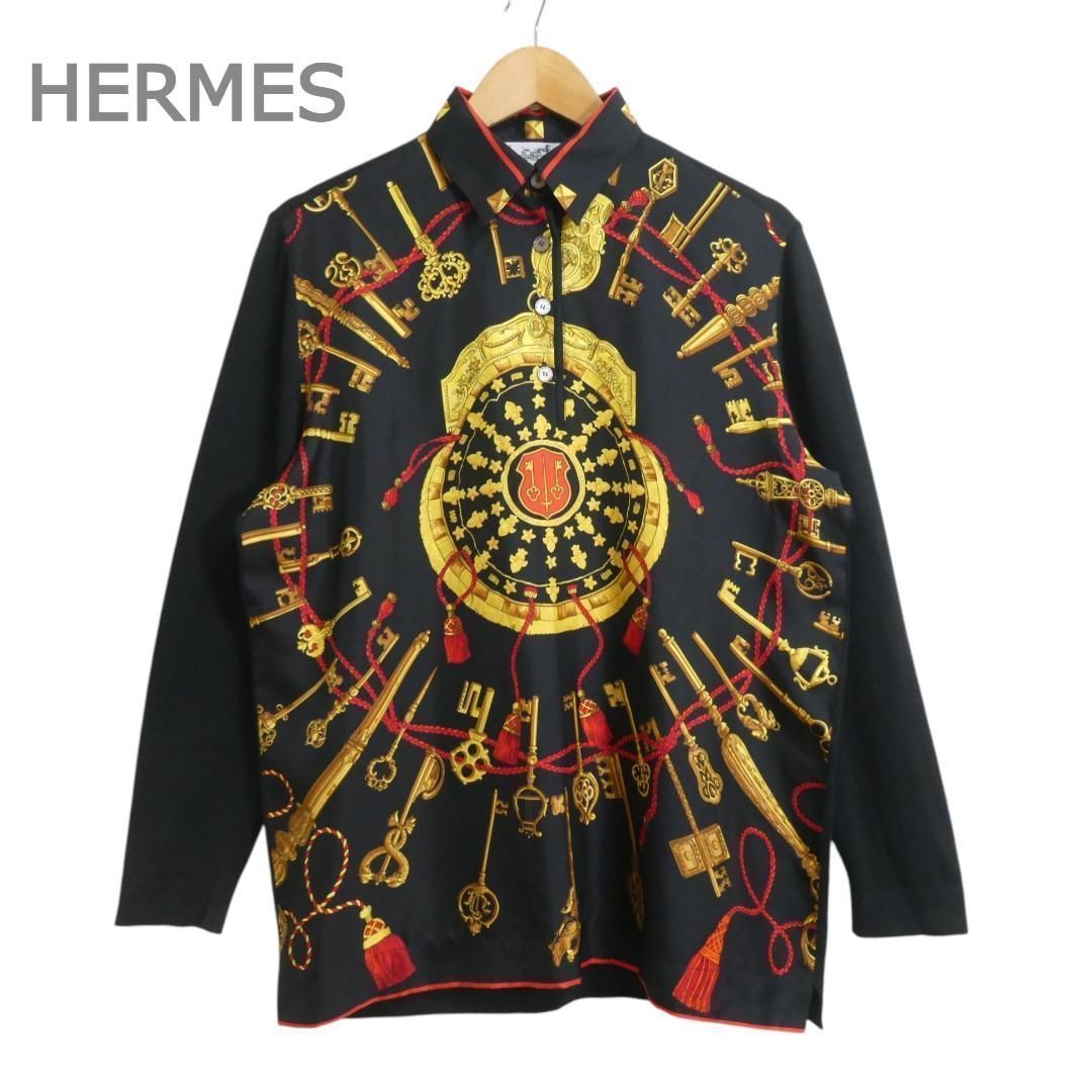 極美品！エルメス　カシミヤ×シルク　ニットブラウス　ポロシャツ 美品 HERMES エルメス サイズM ツイルレーヌ シャツ ブラウス