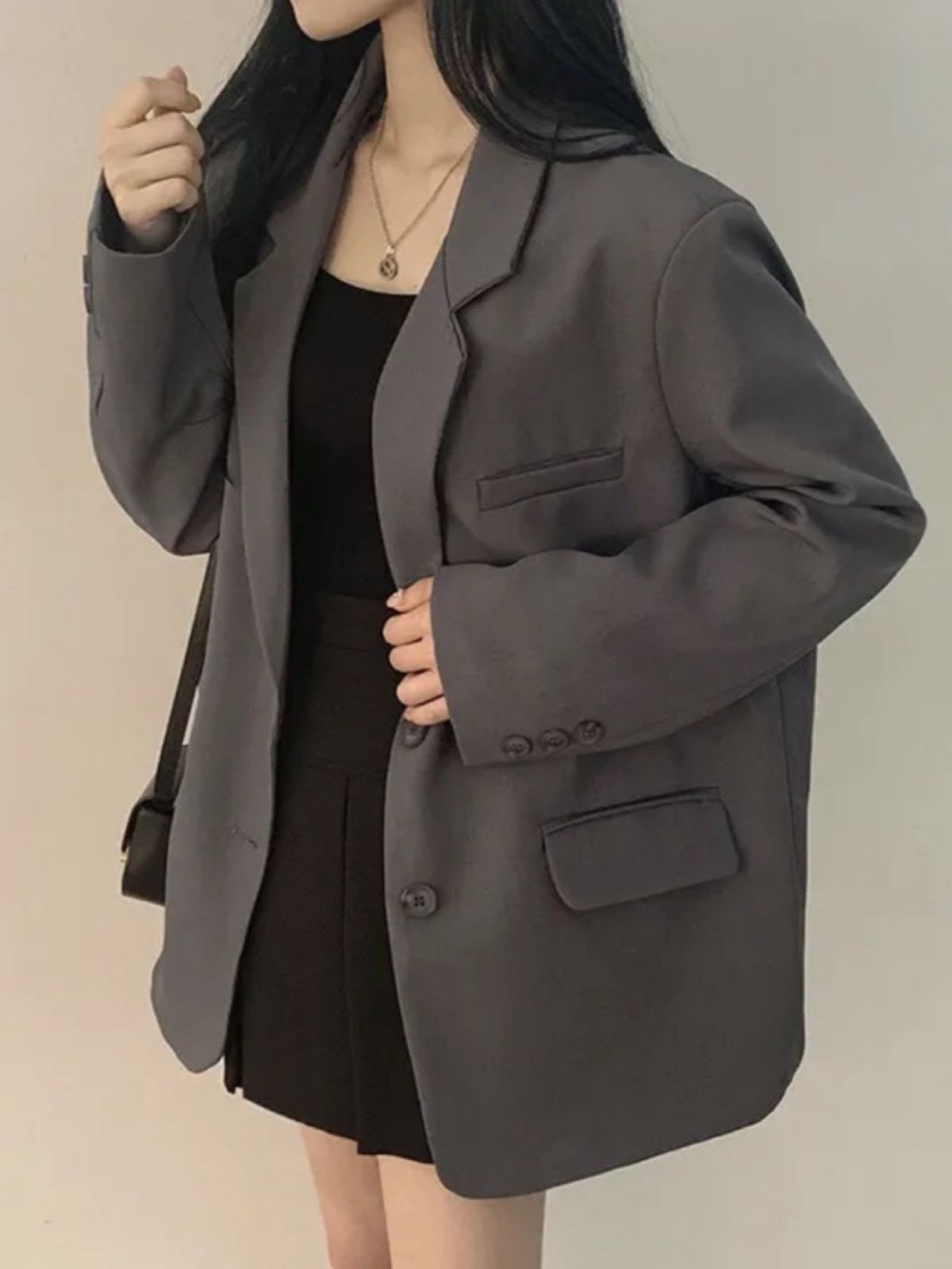 ダークグレー オーバーサイズジャケット ブレーザー ジャケット カラー ダブルボタン オーバーサイズ メンズ