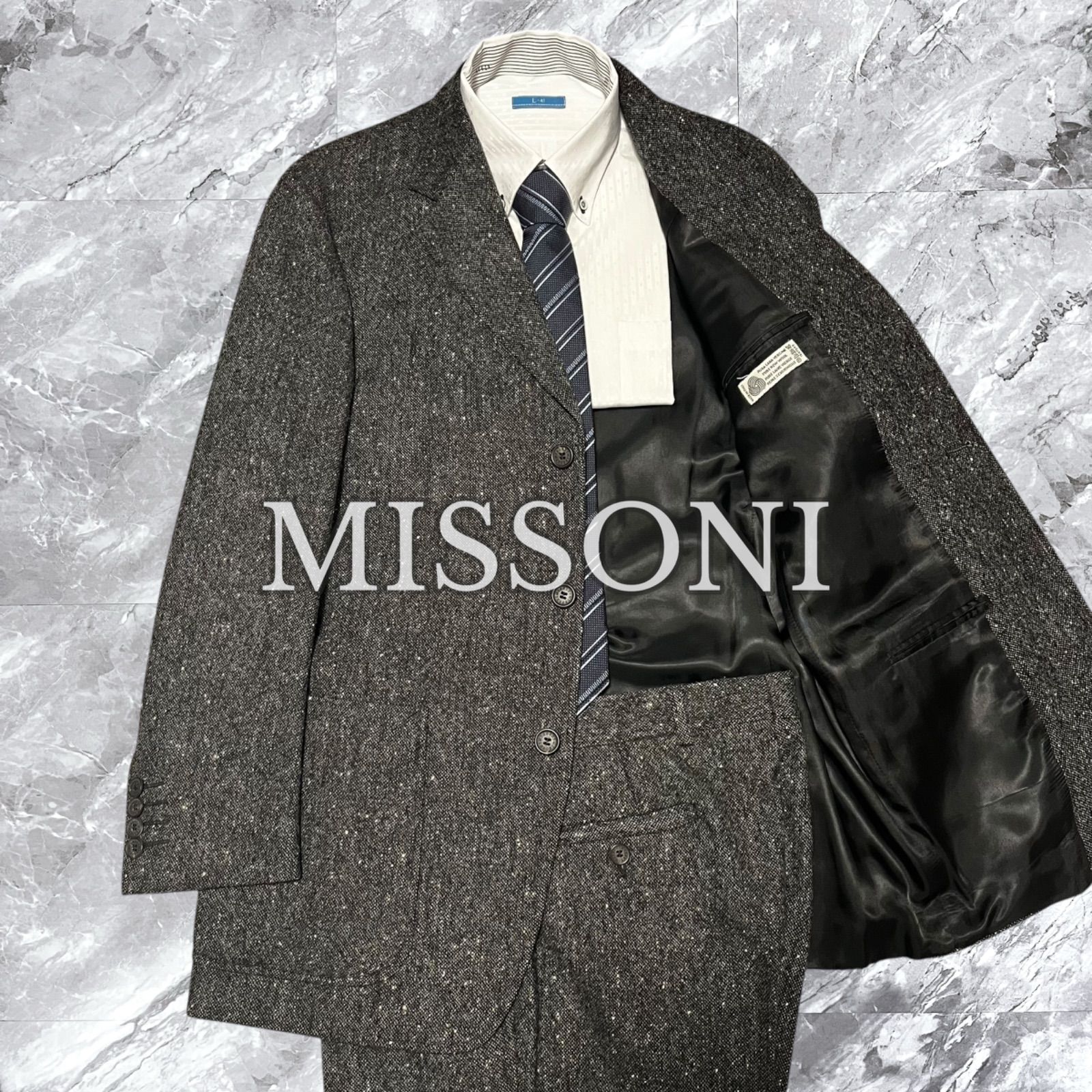 MISSONI ミッソーニ セットアップ スーツ 上下セット ウール 3 B 総裏 センターベント 開き見せ イタリア製 グレー 灰色 サイズ48 L相当