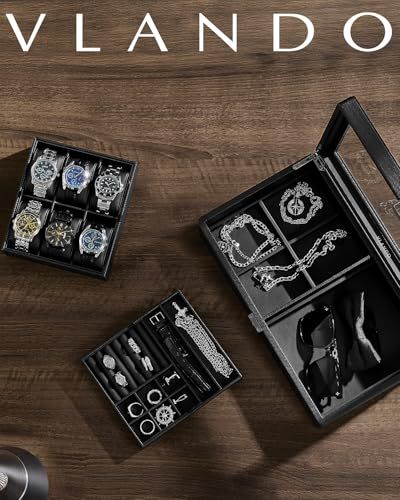 Vlando 時計ケース 6本 PU製 メンズ 収納ボックス アクセサリーケース アクセサリー収納 ジュエリー 2段 プレゼント 4 cde 8933