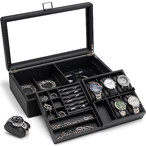 Vlando 時計ケース 6本 PU製 メンズ 収納ボックス アクセサリーケース アクセサリー収納 ジュエリー 2段 プレゼント 4 cde 8933
