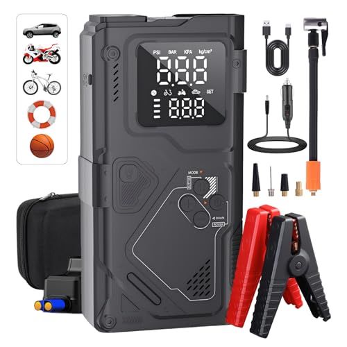 ジャンプスターター 電動空気入れ 車 エアコンプレッサー搭載 バッテリーチャージャー ポータブル電源 10000 mAh エンジンスターター 150 PSIエンジン始動 12 v 車緊急始動 タイヤ 自転車 自動車 バイク ハイブリッド車対 fcda 5319