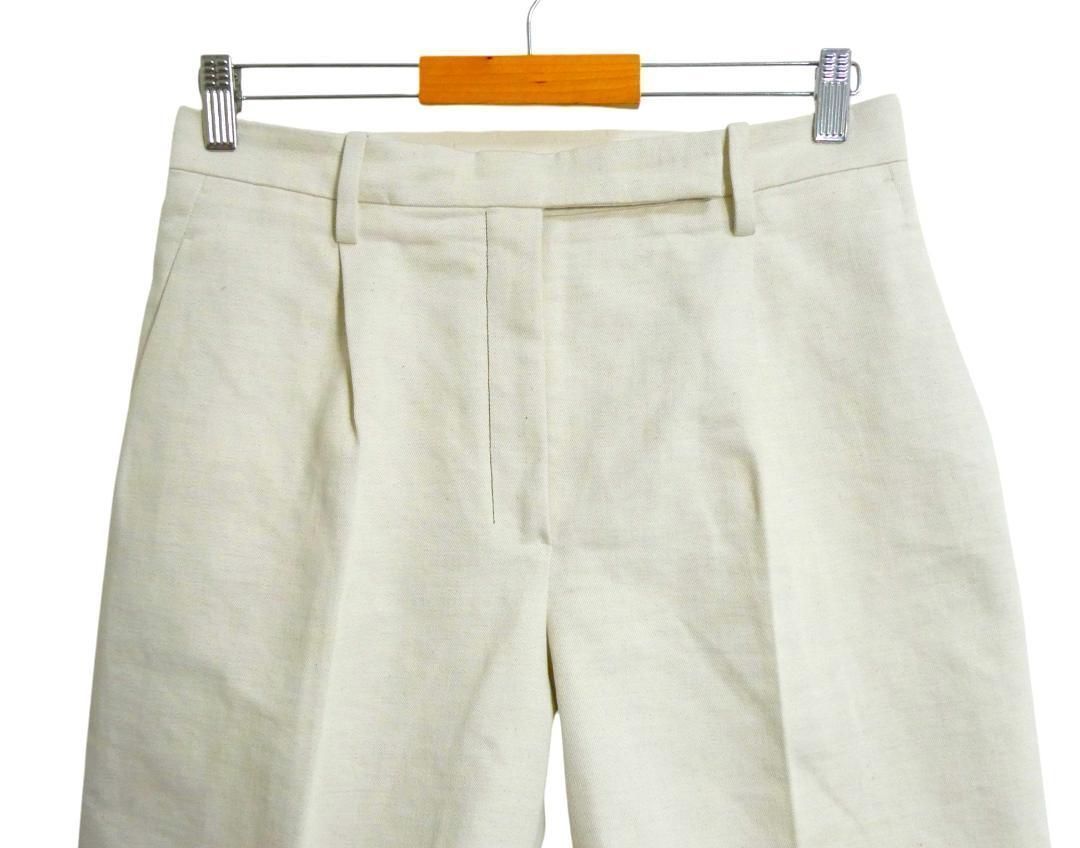 HERMES エルメス サイズ40 コットン リネン タック センタープレス ショートパンツ ハーフパンツ ベージュ系 レディース