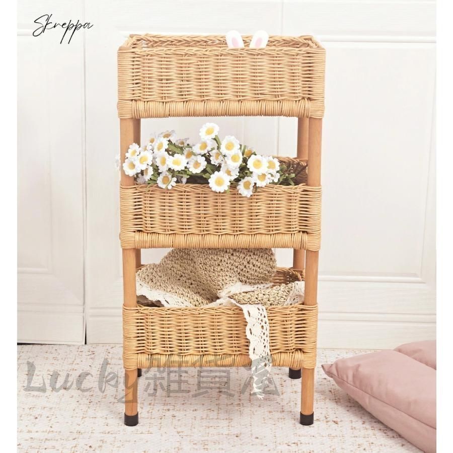ラタン 籐 ワゴン 棚 3段 籠 W55cm D39.5cm H85.5cm ラタン 籐 ワゴン