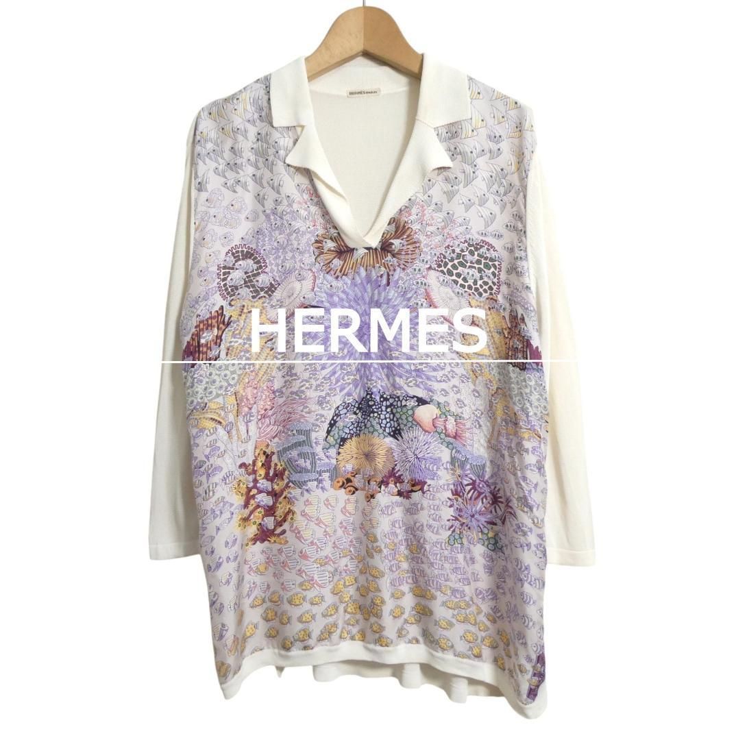 エルメス　シャツ ニットスリーブ HERMES　マルジェラ期　シルク　切り替え HERMES エルメス サイズLA マルジェラ期 七分袖 ニット シャツ