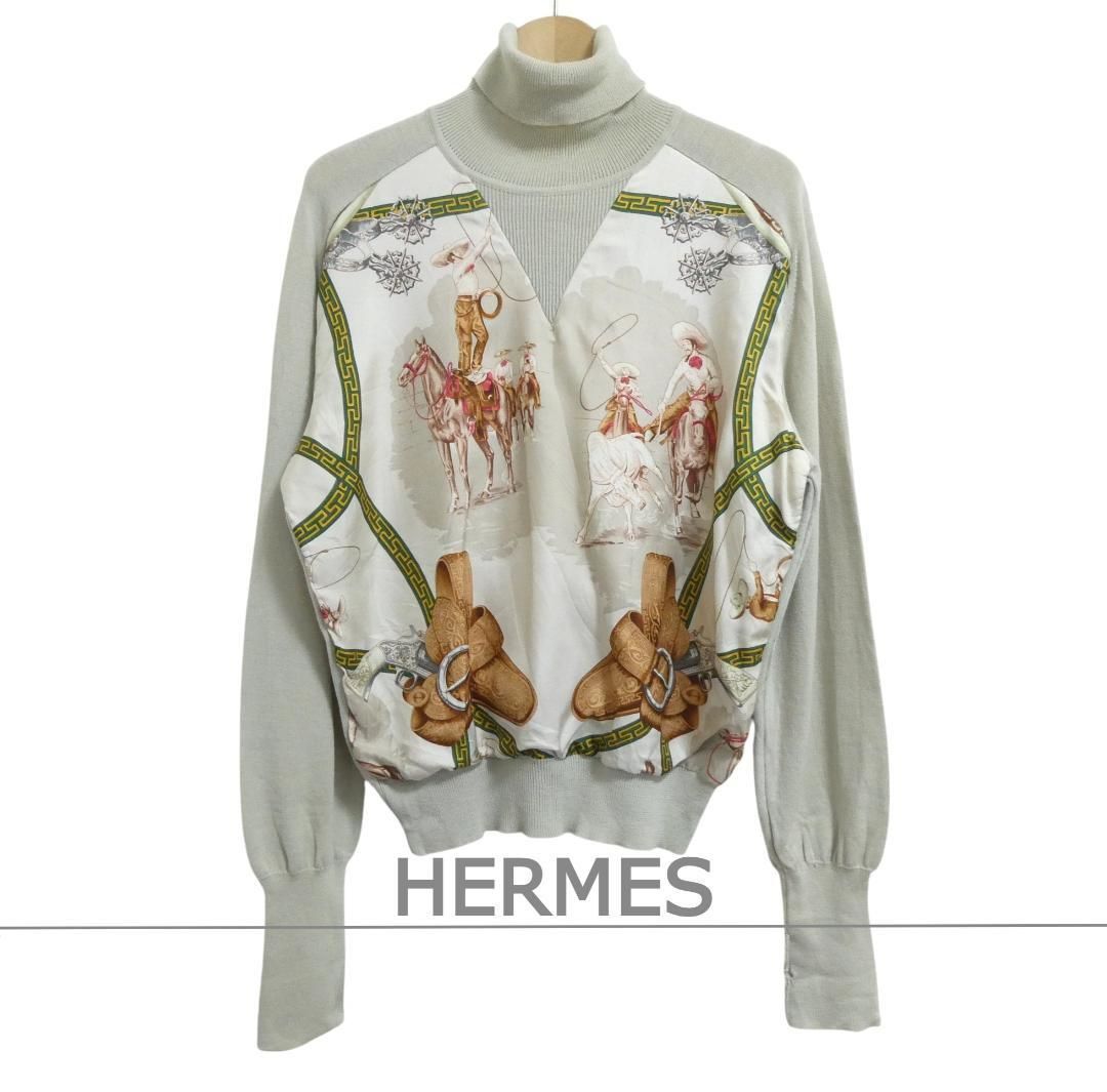HERMES エルメス サイズ40 オールド スカーフ柄 ウール×シルク