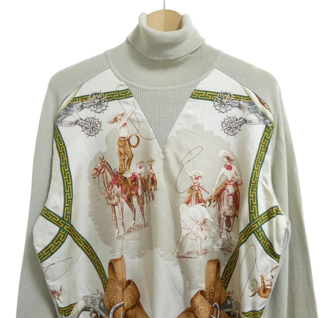 HERMES エルメス スカーフ切替えタートルネックセーター ニット シルク HERMES エルメス サイズ40 オールド スカーフ柄 ウール×シルク