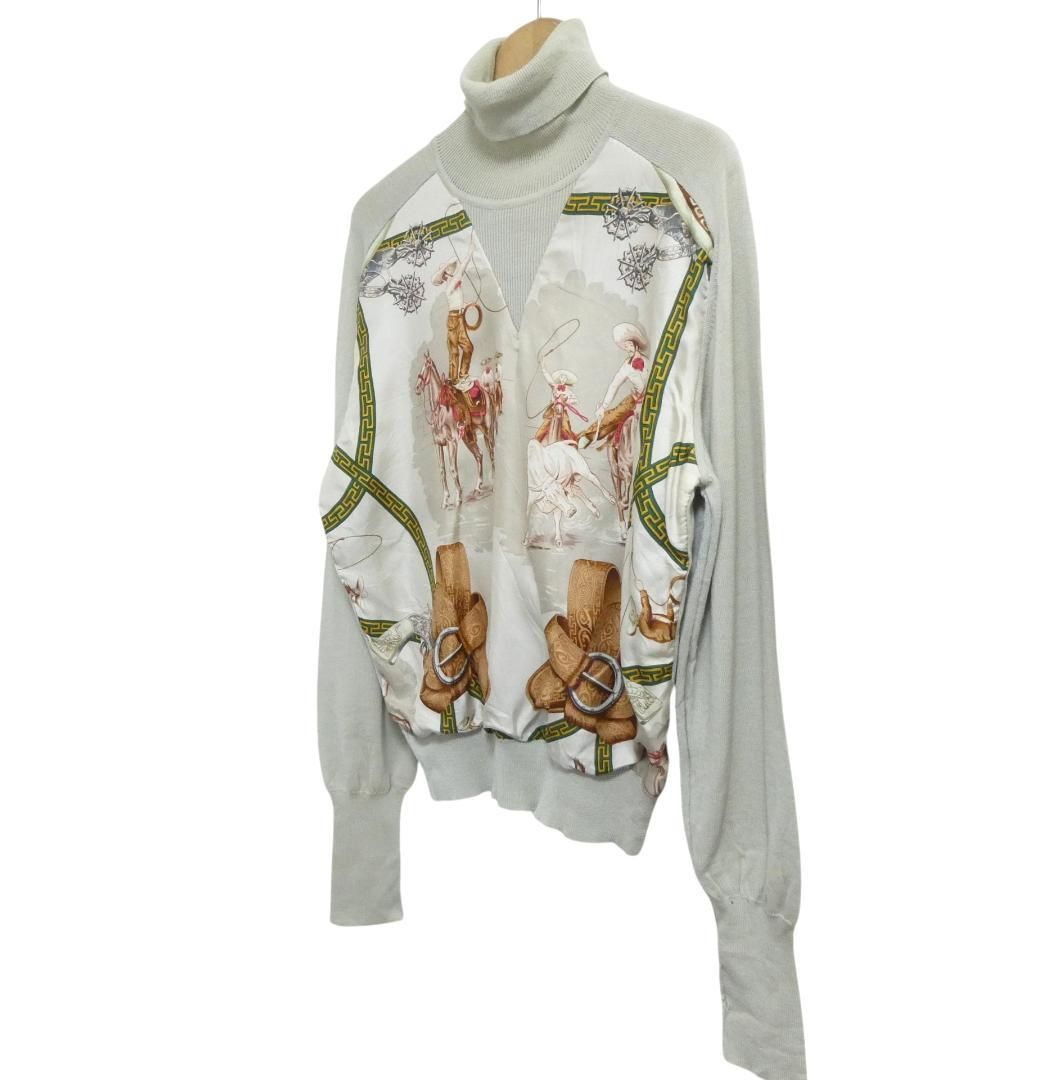 ●希少●　エルメス　タートルネック　スカーフ柄　ニット　セーター　シルク　切替え HERMES エルメス サイズ40 オールド スカーフ柄 ウール×シルク