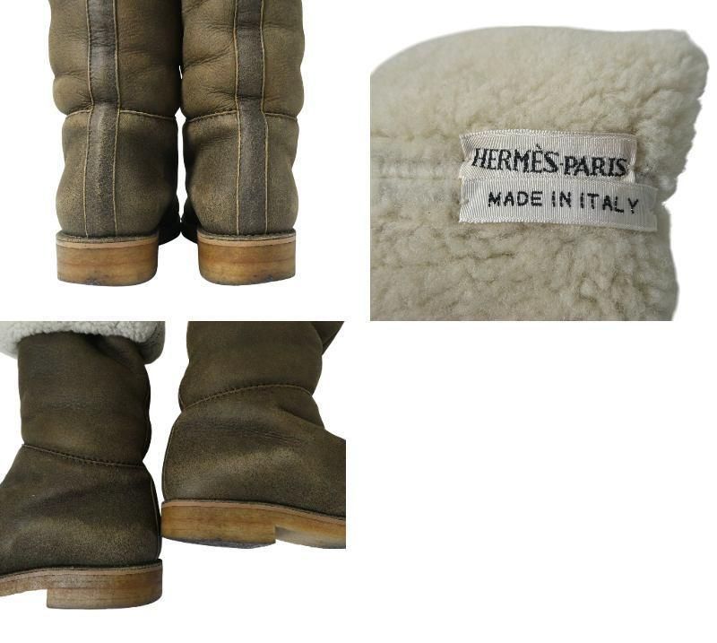 な*は様 エルメス　マルジェラ期ムートンロングブーツ　イタリア22.5cm HERMES エルメス サイズ約23～23.5㎝ マルジェラ期 スエード レザー