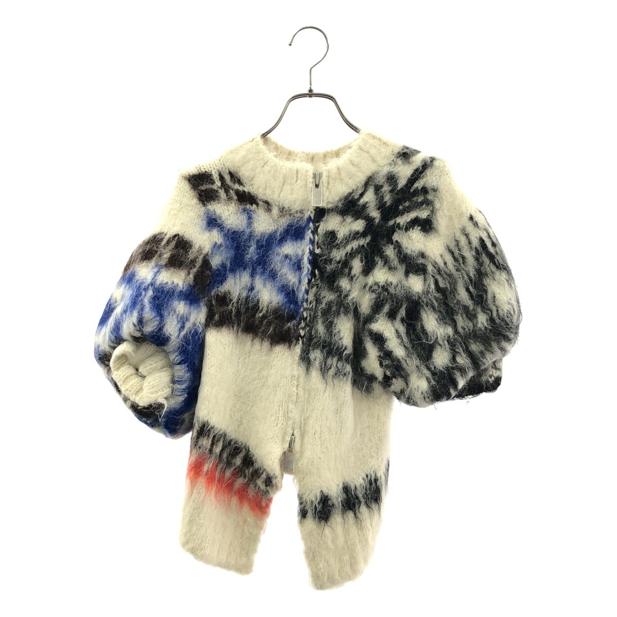 sacai サカイ 2025 AW アルパカ混 ジャガード ショートスリーブ ジップアップ ニットカーディガン 1 ホワイト レディース