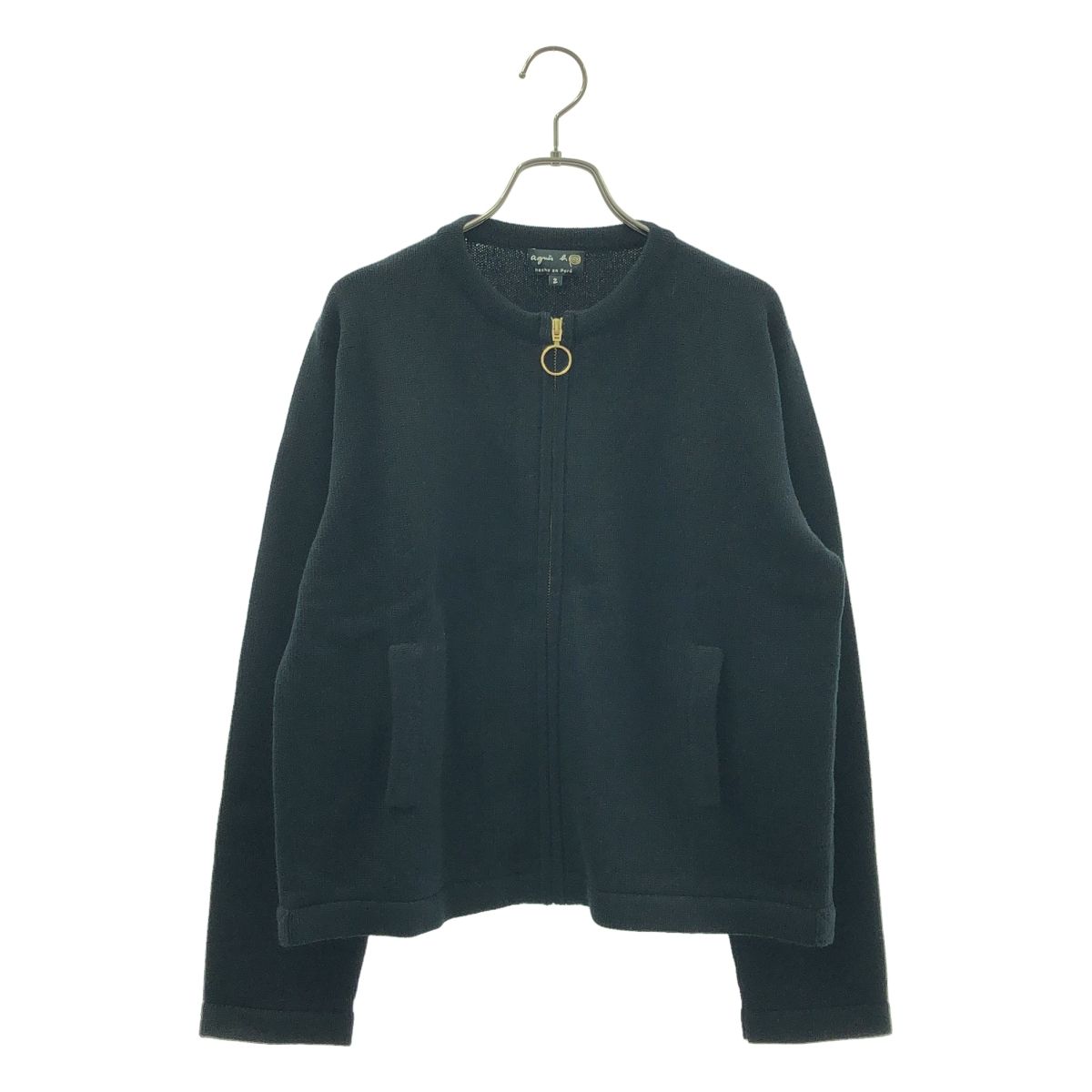 Agnes b アニエスベー hecho en Peru ラウンドネック ストレート ニット カーディガン ジャケット 2 ブラック レディース