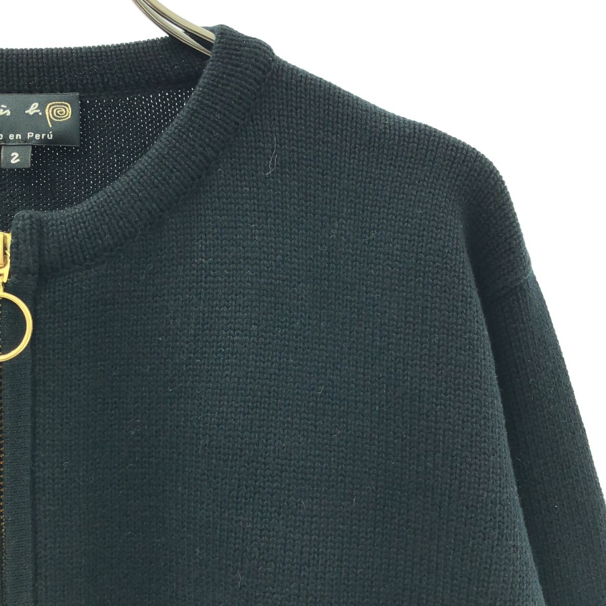 【美品】  Agnes b. / アニエスベー | hecho en Peru / ラウンドネック ストレート ニット カーディガン ジャケット | 2 | ブラック | レディース 美品】 Agnes b. / アニエスベー | hecho en Peru / ラウンドネック