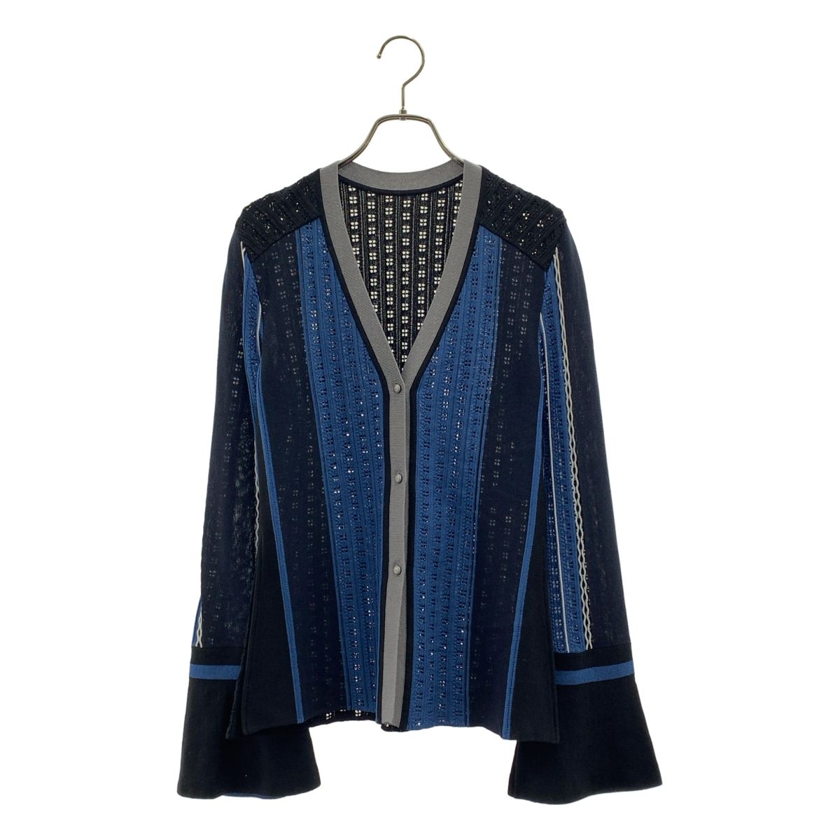 Mame Kurogouchi マメクロゴウチ 2025 AW Geometric Pattern Knitted Cardigan ジオメトリックパターン ニットカーディガン 3 ネイビー レディース