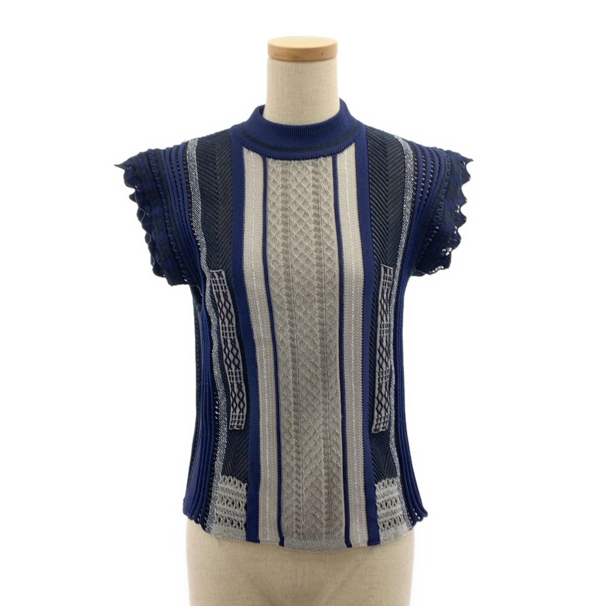 Mame Kurogouchi / マメクロゴウチ | Net Stripe Tops ニット ベスト | 1 | ネイビー/シルバー | レディース