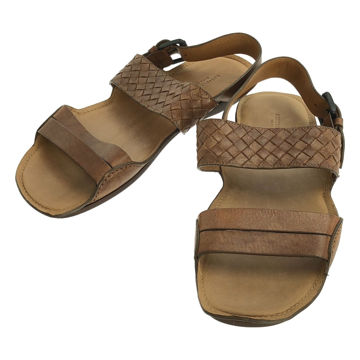 BOTTEGA VENETA ボッテガヴェネタ レザー イントレチャート ストラップ サンダル 42 ブラウン メンズ