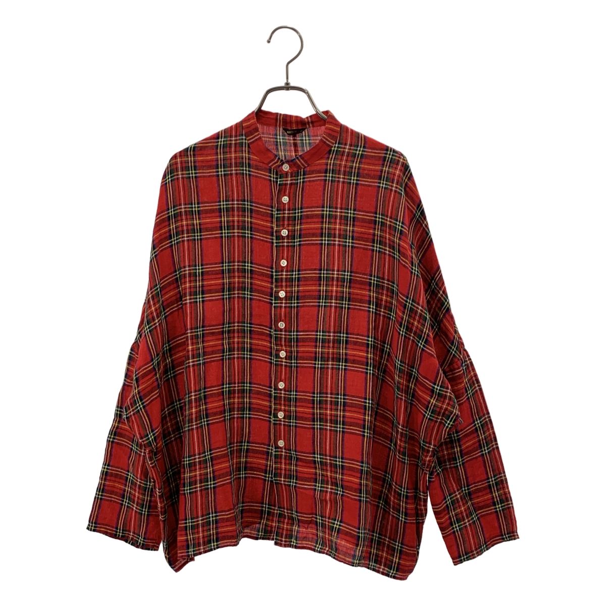 R D M Co オールドマンズテーラー チェック リネン バンドカラー ドルマンスリーブ シャツ レッド レディース