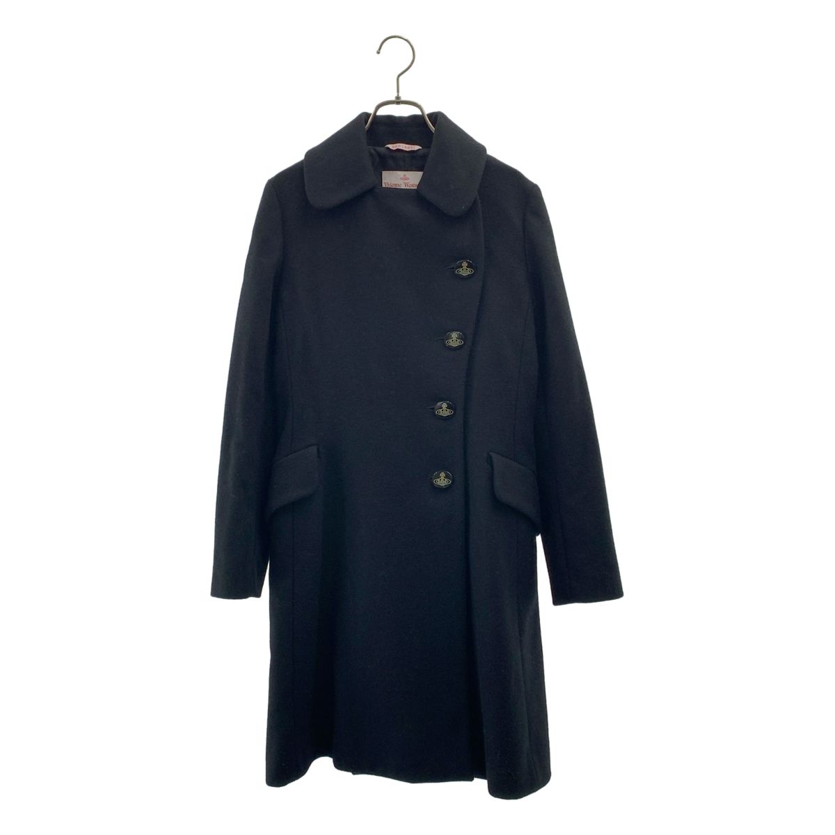 RED LABEL ヴィヴィアンウエストウッドレッドレーベル ウール 丸襟 ロングコート オーブ柄総裏地 3 ブラック レディース