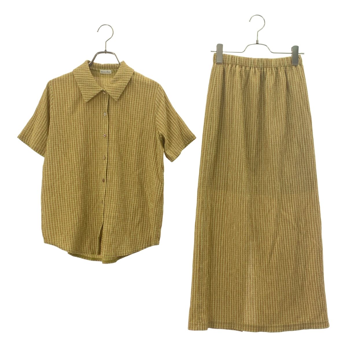 【美品】  steven alan / スティーブンアラン | セットアップ クレープ チェック シャツ ブラウス / スリット スカート 裏地付き | S | カーキ系 | レディース 美品】 steven alan / スティーブンアラン | セットアップ クレープ