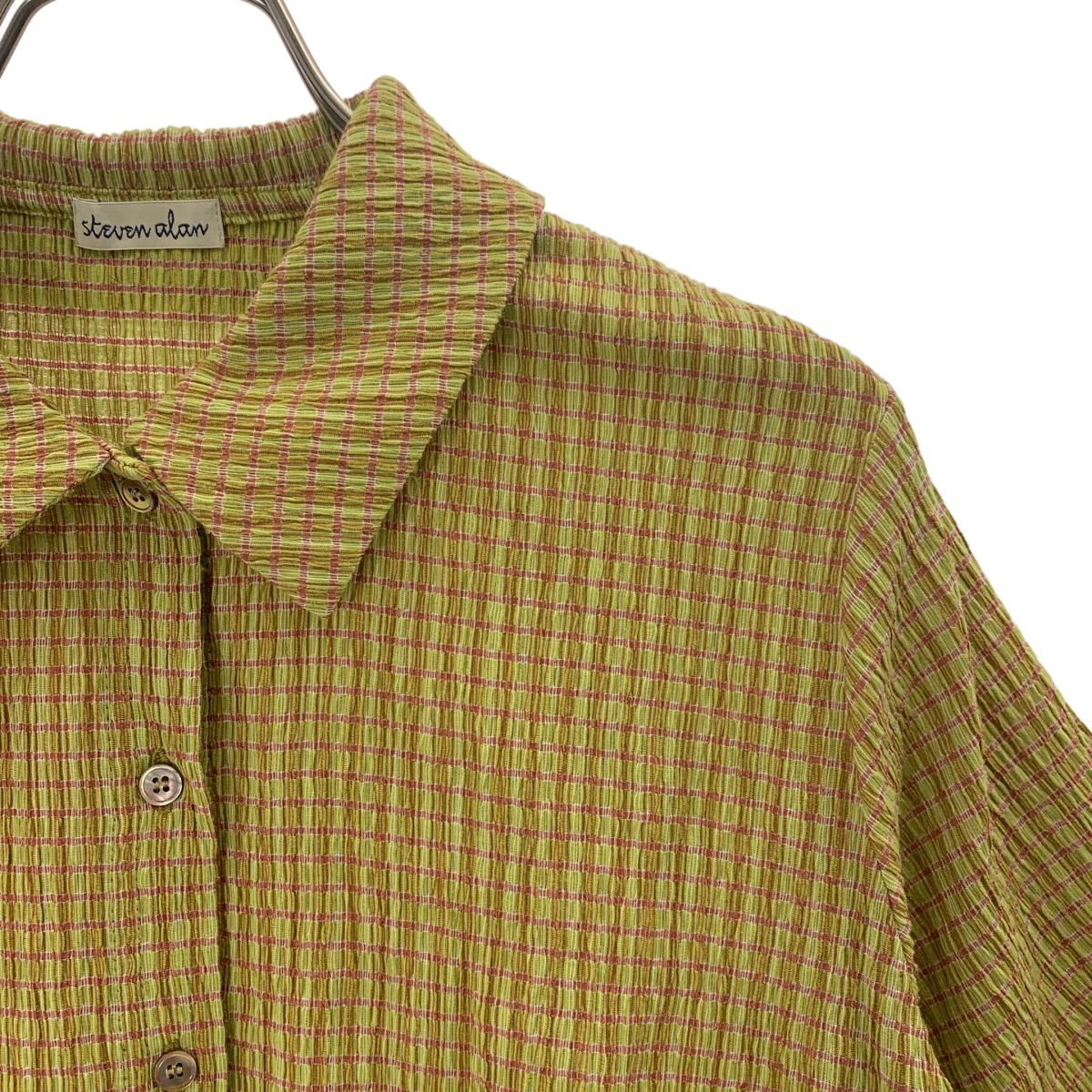 【美品】  steven alan / スティーブンアラン | セットアップ クレープ チェック シャツ ブラウス / スリット スカート 裏地付き | S | カーキ系 | レディース 美品】 steven alan / スティーブンアラン | セットアップ クレープ