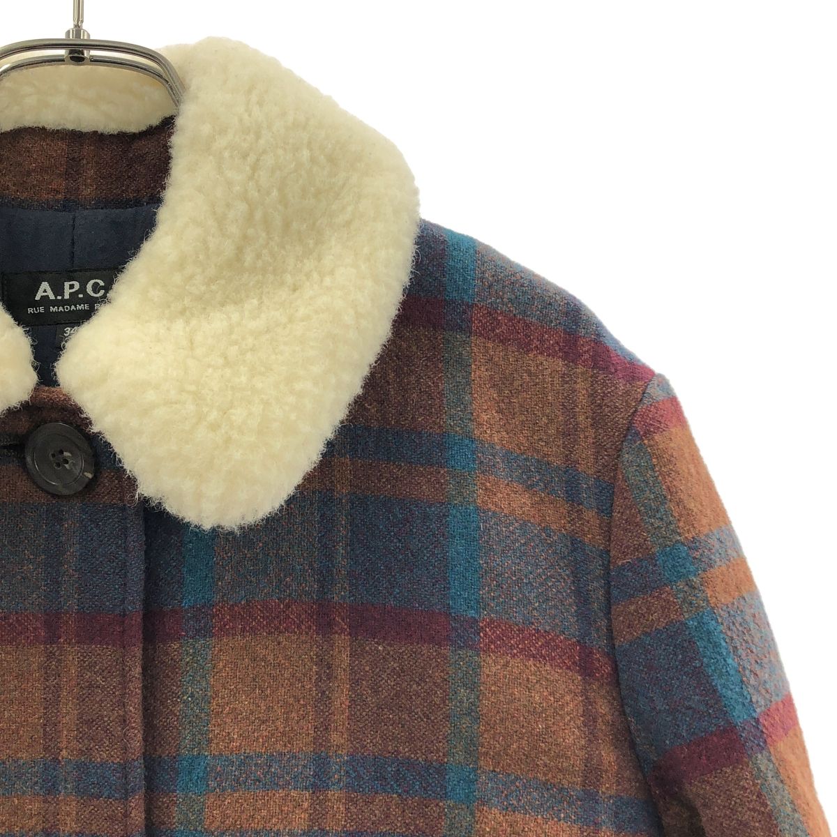 A.P.C. / アーペーセー | ボアカラー ウール チェック コート | 34  