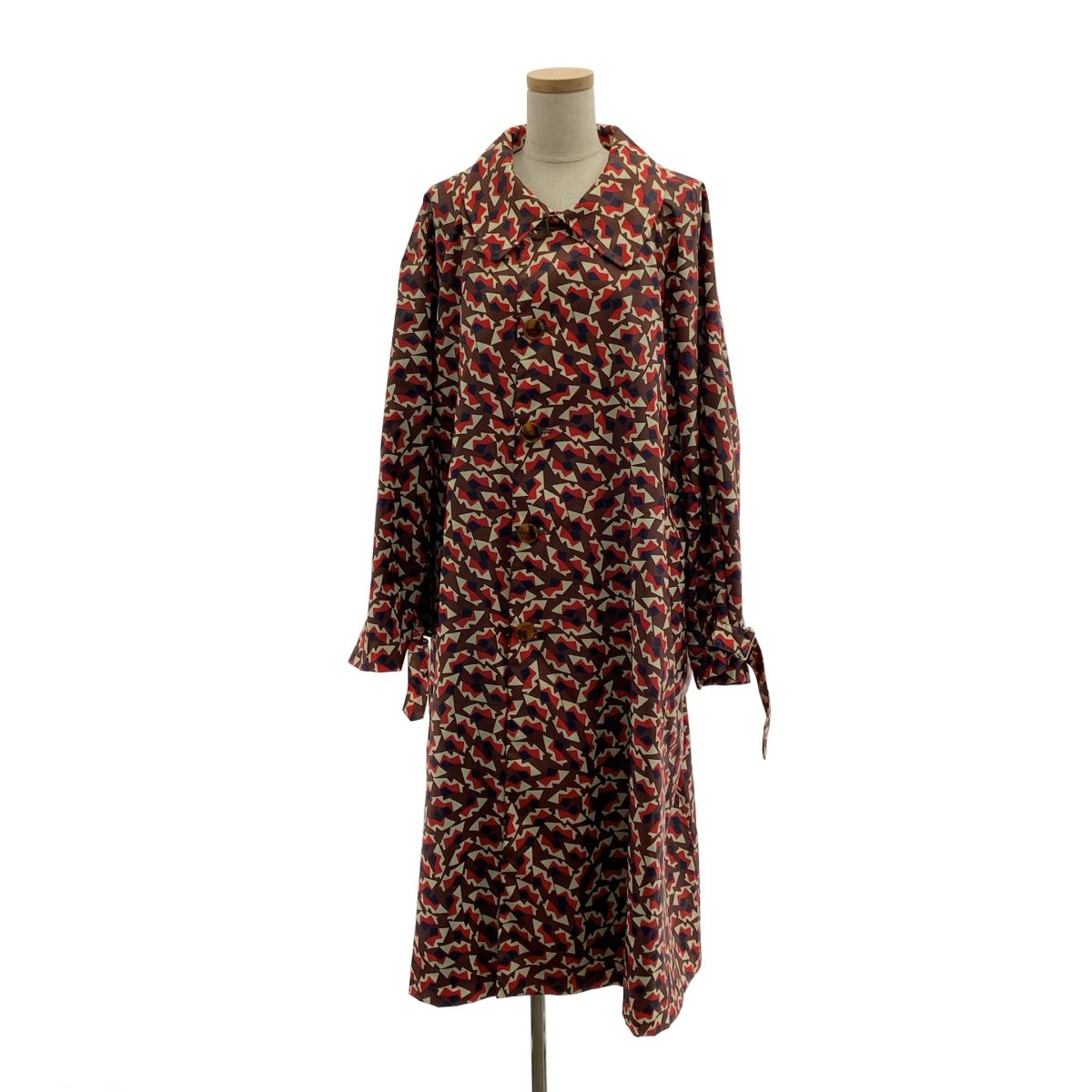 MARNI マルニ ナイロン 総柄 アジャスター ボリュームスリーブ オーバー コート 総裏地 38 マルチカラー レディース