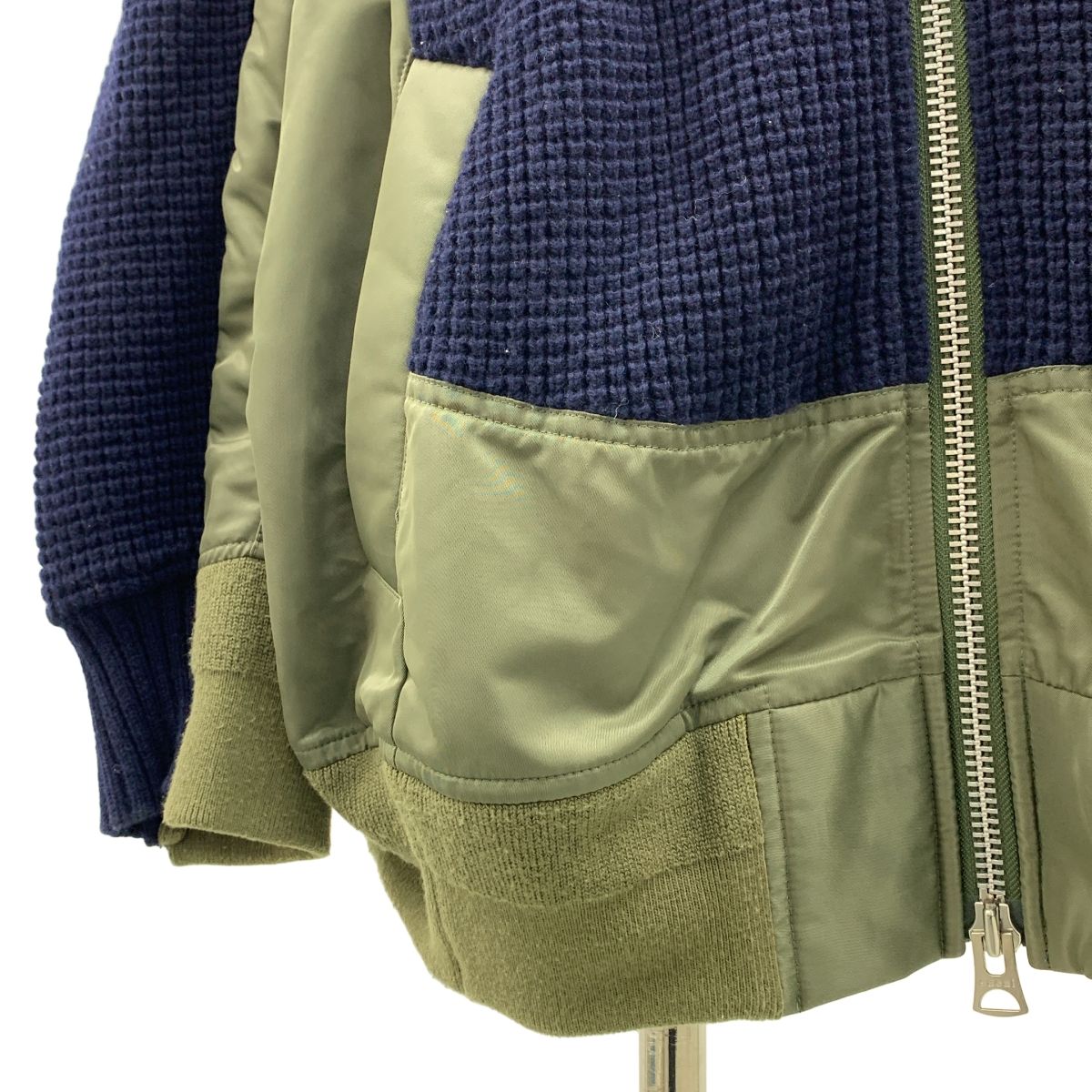 sacai / サカイ | 異素材 切替 MA-1 ニット ドッキング ロゴジップ
