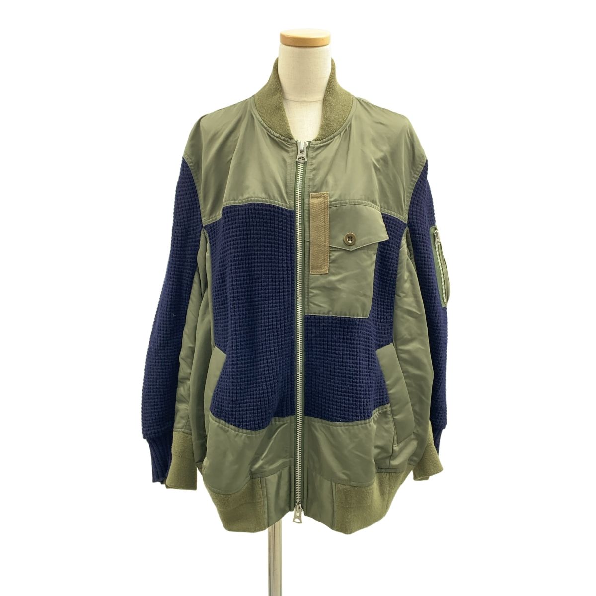 sacai / サカイ | 異素材 切替 MA-1 ニット ドッキング ロゴジップ