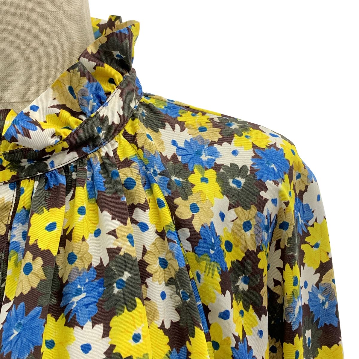 Plan C プランシー 総柄 フラワー ギャザー ボリューム ドレス ワンピース 42 マルチカラー レディース