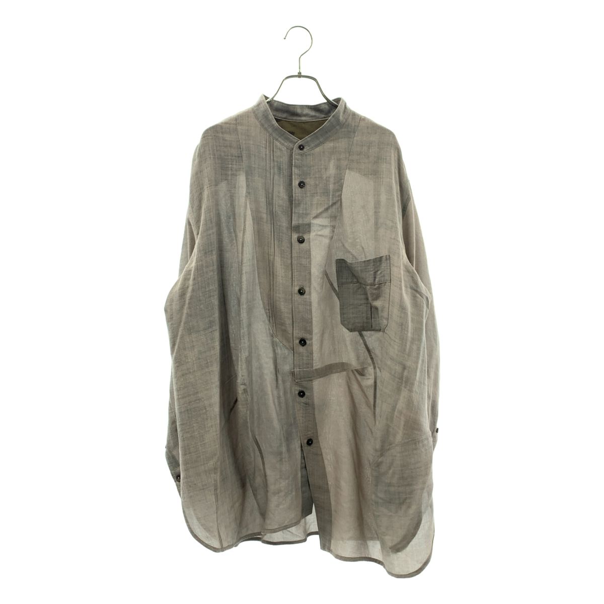 ziggy chen ジギーチェン 2025 AW Asymmetric Pleated Shirt ウール アシンメトリー プリーツ バンドカラーシャツ 48 stone グレー メンズ