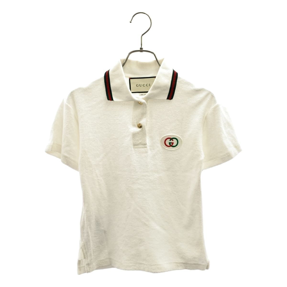 GUCCI グッチ インターロッキング GGロゴ ワッペン 金ボタン ポロシャツ カットソー XS ホワイト レディース
